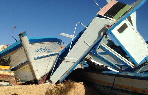 Boats from North Africa in Lampedusa