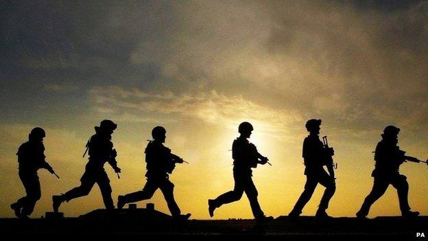 British soldiers in silhouette