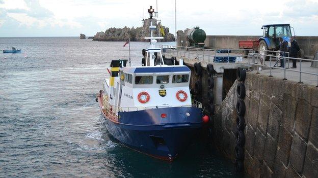 Isle of Sark Shipping vessel in Sark harbour