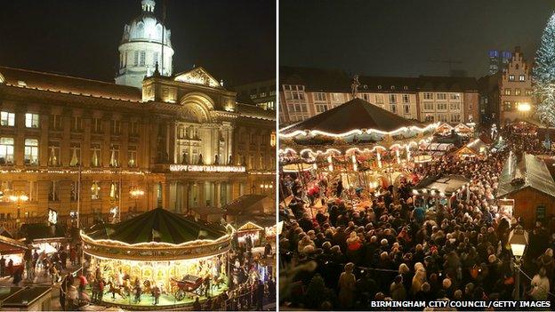 Birmingham city centre and Frankfurt centre