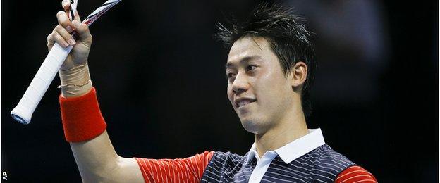 Kei Nishikori beats David Ferrer in the ATP World Tour Finals, O2, London