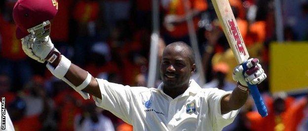 Brian Lara celebrates his innings