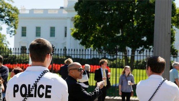 Guards outside the White House