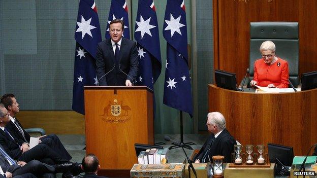 David Cameron addressing the Australian parliament