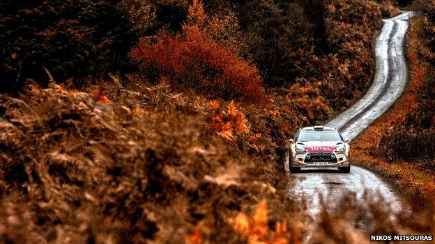 Mads Ostberg of Norway driving his Citroen DS3 during the shakedown of the Wales Rally GB 2014, in Deeside