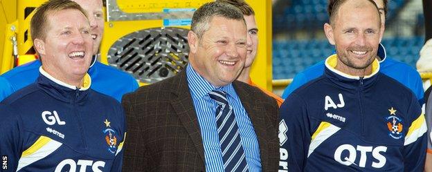 Kilmarnock director Billy Bowie with assistant manager Gary Locke, left, and manager Allan Johnston