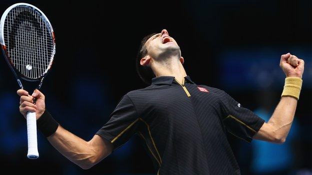 Novak Djokovic celebrates his win