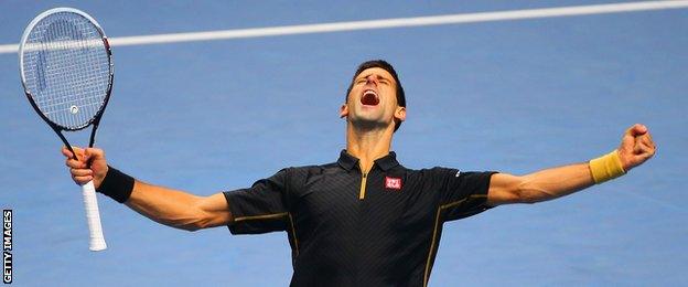 Novak Djokovic celebrates his win