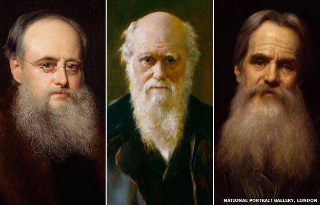 From left: Wilkie Collins, Charles Darwin, William Holman Hunt