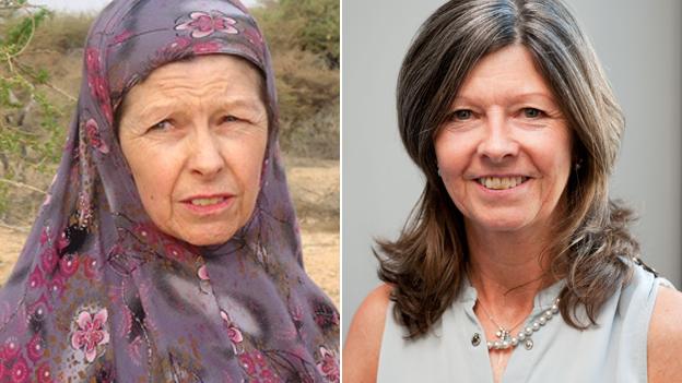 Judith Tebbutt on the day of her release and later in 2013