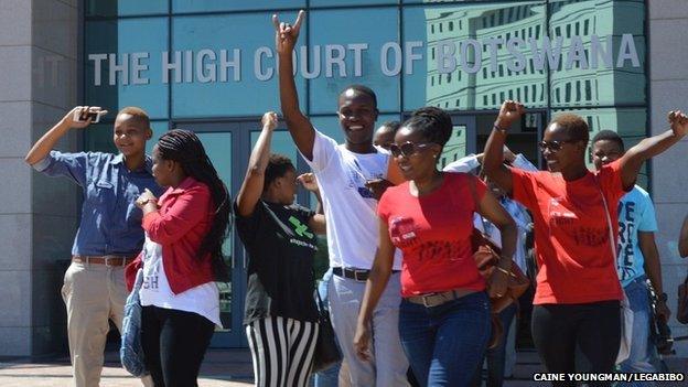 People rejoicing outside the court in Gaborone after the judgment was handed down that it was unconstitutional to block Legabibo - 14 November 2014