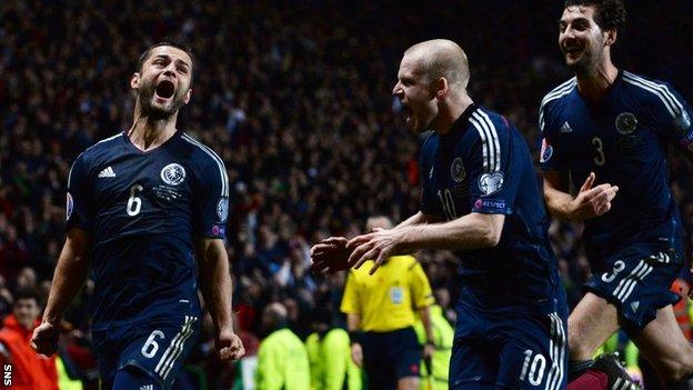 Shaun Maloney (left) celebrates his goal