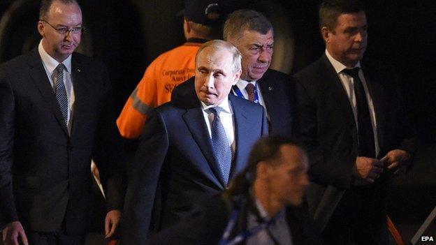 Russian President Vladimir Putin arrives for the G20 Summit in Brisbane, Australia, on 14 November 2014