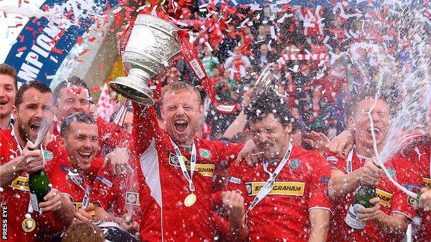 Cliftonville celebrate winning the League Cup last season