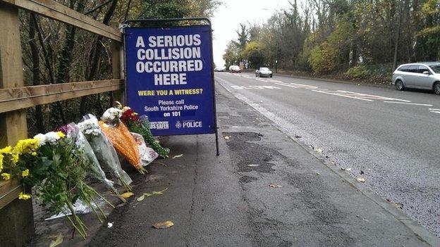 floral tributes at Conisbrough