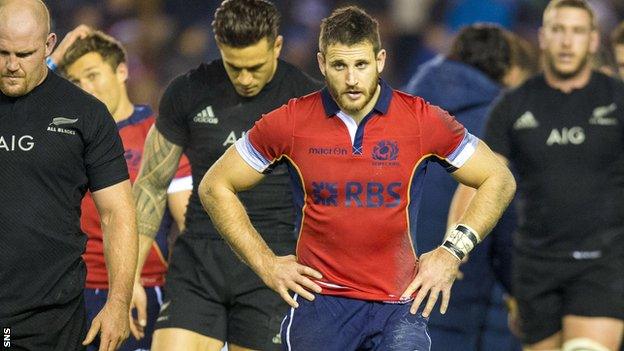 Scotland winger Tommy Seymour shows his disappointment