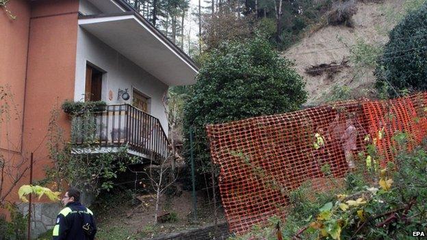 A view of the house that was hit by a landslide in Cerro Laveno, near Varese, northern Italy, 16 November 2014, Two