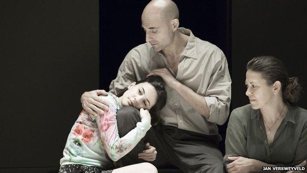 Phoebe Fox (Catherine), Mark Strong (Eddie) and Nicola Walker (Beatrice) in A View from the Bridge