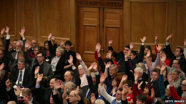 Clergy casts votes in favour of women Bishops at the Anglican General Synod on 17 November 2014