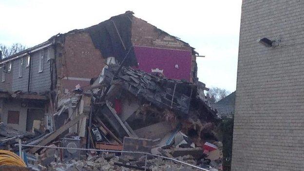 Debris of house destroyed in explosion