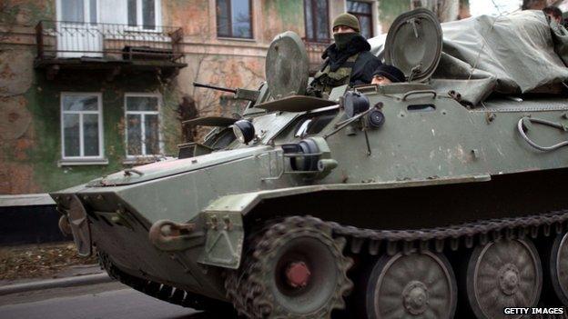 Amored personnel carrier near the village of Torez, east of Donetsk