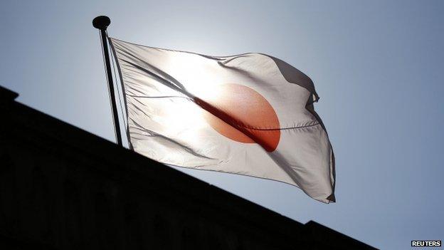 A Japanese flag flutters at the Old Building of Bank of Japan's head office in Tokyo