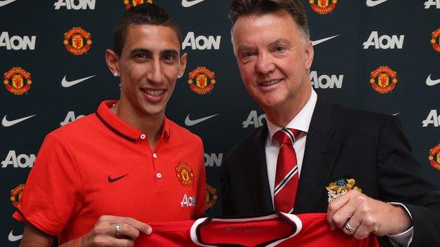 Angel Di Maria with Manchester United boss Louis van Gaal