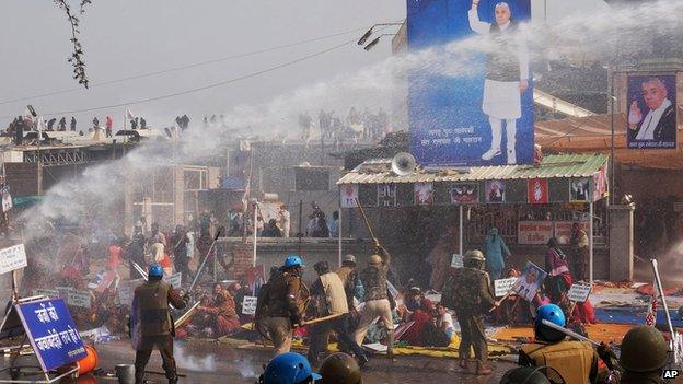 Indian police use batons and water cannon to disperse supporters