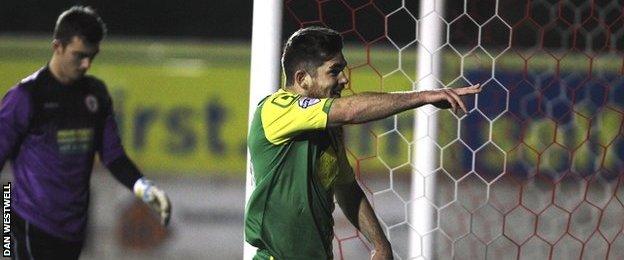 Notts County's Ronan Murray celebrates opening the scoring against Accrington