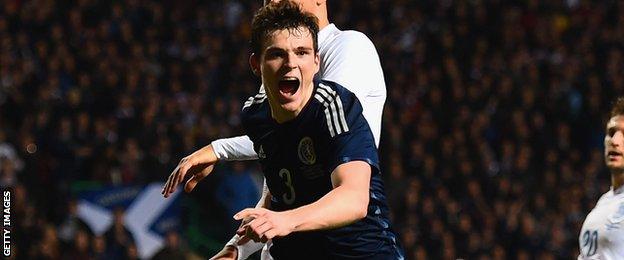 Andrew Robertson celebrates his goal for Scotland