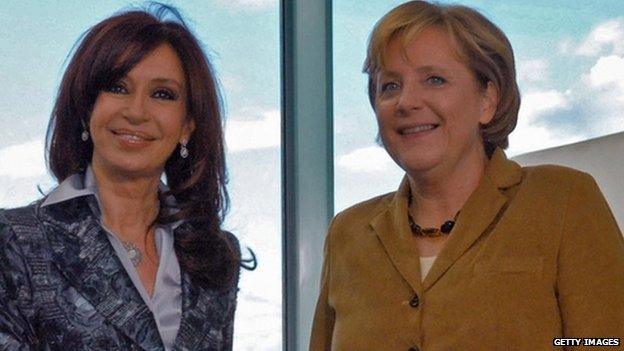 Argentina's Cristina Fernandez de Kirchner and Germany's Angela Merkel