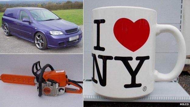 Vauxhall Astra van, chainsaw and I Love NY mug sculpture