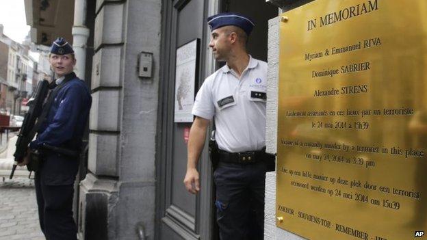 File photo: Armed police officers guard the entrance of the Brussels Jewish Museum, after the museum revealed a commemorative plaque for the victims of a shooting, in Brussels, 9 September 2014