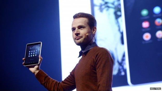 Sebastian Nystrom, head of product business at Nokia Technologies, presents N1, Nokia"s new Android tablet