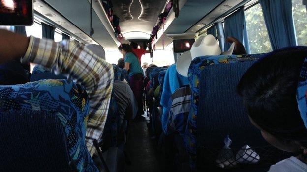 On board one of the buses which has been travelling around Mexico to protest against the vanishing of 43 students