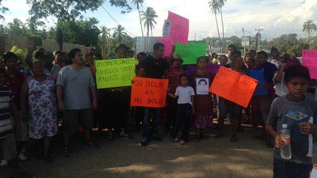 A protest at a Mexican village for the 43 missing students