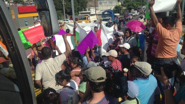 A roadblock in Mexico, set up in support of friends and relatives of 43 missing students