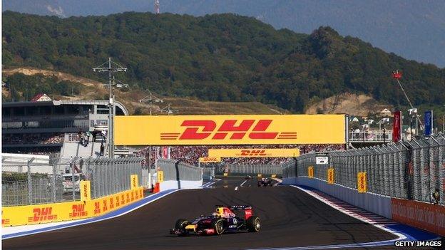 Sebastian Vettel of Germany and Infiniti Red Bull Racing drives during the Russian Formula One Grand Prix at Sochi