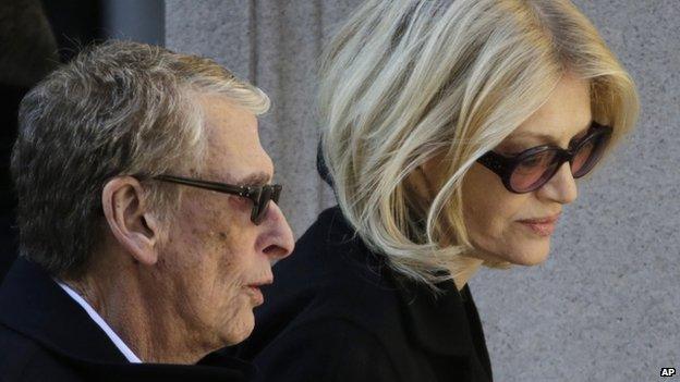 Mike Nichols, left, and Diane Sawyer arrive for the funeral of actor Philip Seymour Hoffman in February 2014