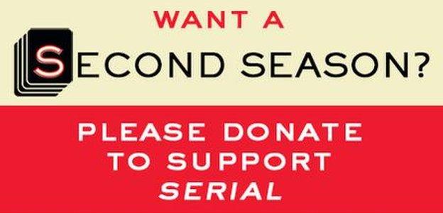 Poster reading: "Want a second season? Please donate to support Serial."