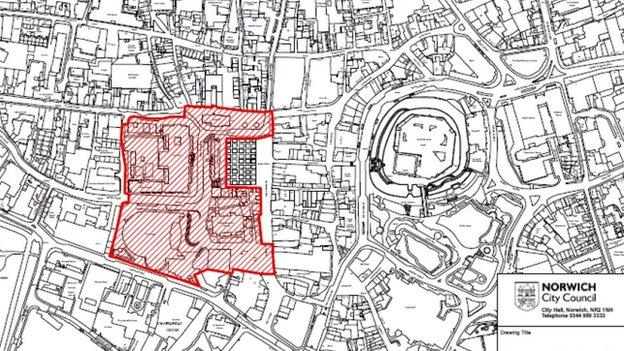 Norwich City Council map of proposed skateboard ban area