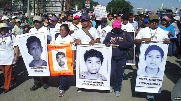 A rally by relatives of the 43 missing Mexican students