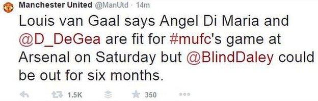 Man Utd's tweet about Blind injury