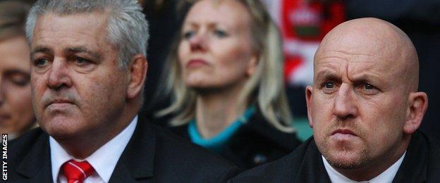 Warren Gatland (left) and Shaun Edwards watch England lose to Wales at Twickenham in 2012