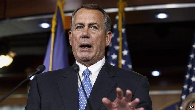 Speaker of the House John Boehner, R-Ohio, takes questions as he meets with reporters on Capitol Hill in Washington 13 November 2014