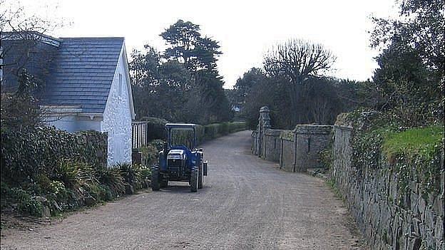 Tractor in a lane in Sark