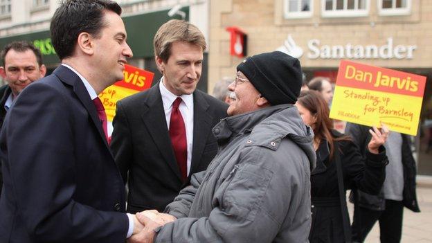 Dan Jarvis (right) and Ed Miliband after the Barnsley Central by-election