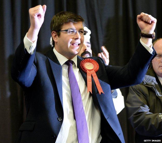 Andy Sawford celebrating a Tory scalp