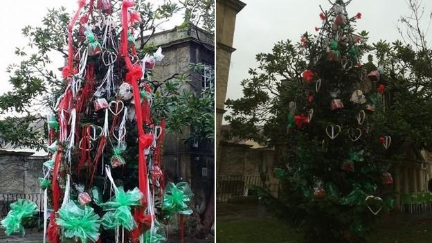 Bradford-on-Avon's Christmas tree - before and after