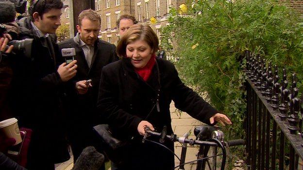 Emily Thornberry outside her home being mobbed by reporters